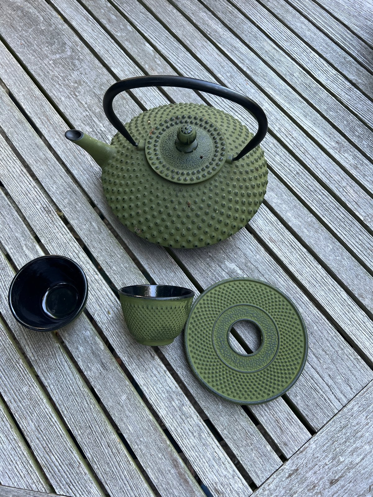 Bredemeijer theepot met theekopjes en onderzetter, Theepot/fluitketel, Bredemeijer, Ophalen of Verzenden, Metaal