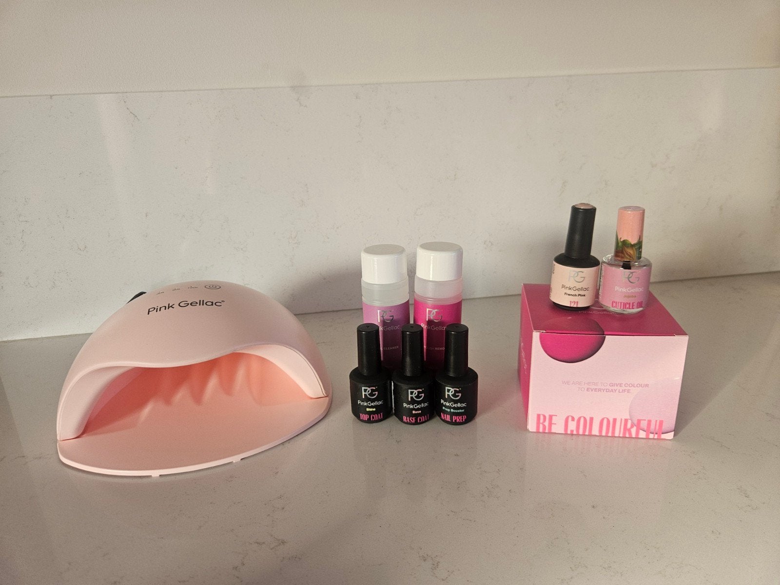 Pink Gellac Startpakket met Lamp en 10 Kleuren, Ophalen of Verzenden, Zo goed als nieuw, Overige kleuren, Handen en Nagels