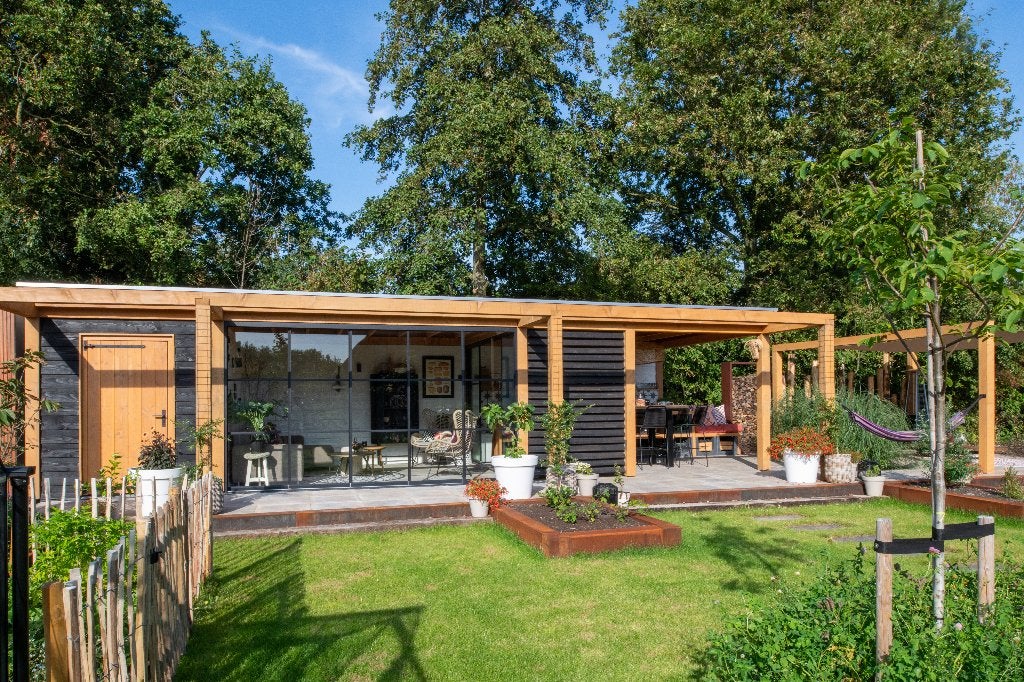 Douglas overkapping met schuur op maat | Incl. plaatsen, Ophalen, Nieuw, Veranda