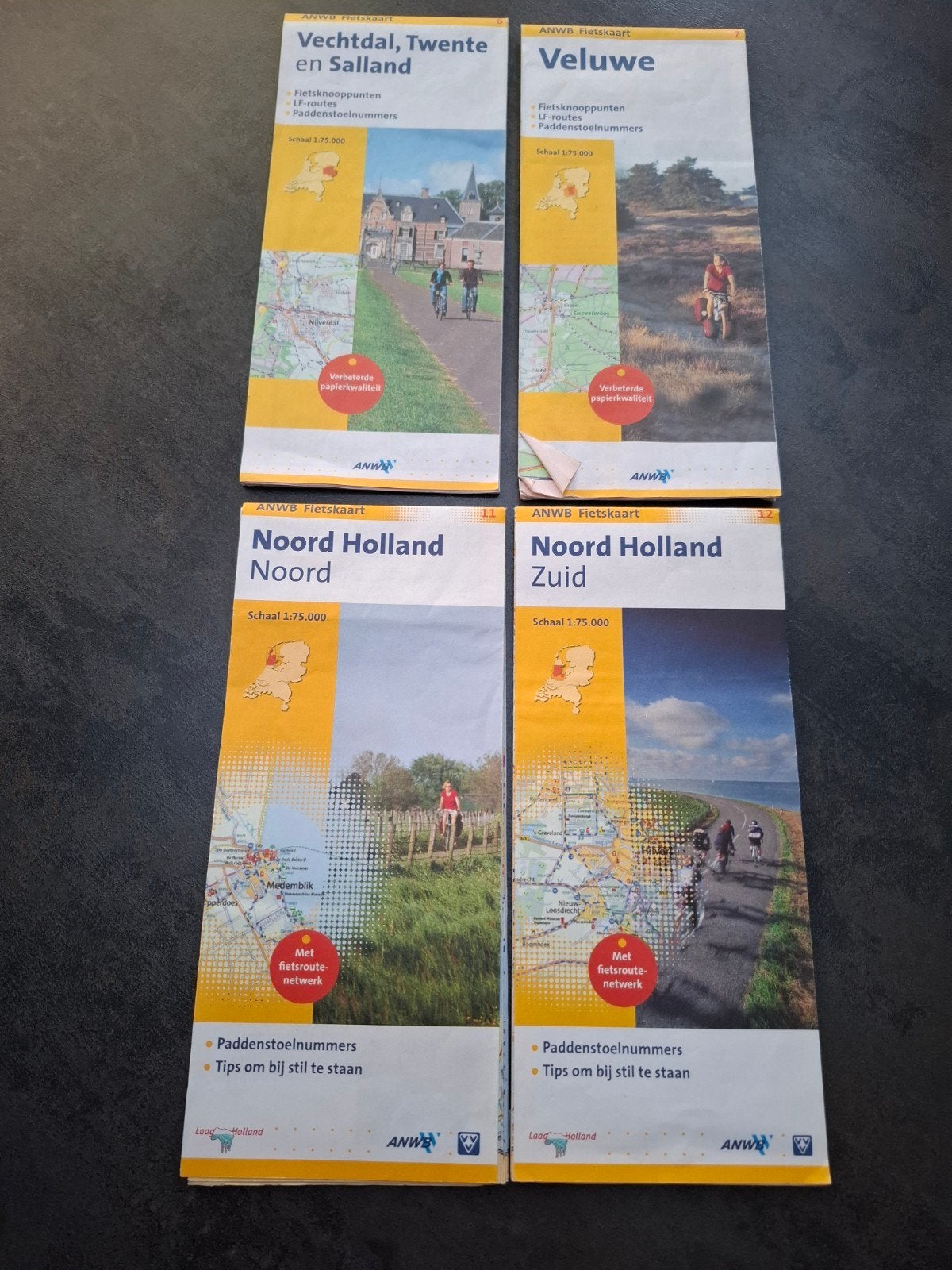 ANWB fietskaarten Noord en Zuid Holland, Veluwe, Vechtdal, 2000 tot heden, Ophalen of Verzenden, Landkaart, Zo goed als nieuw