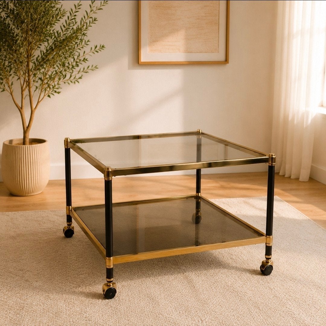 Vintage Hollywood Regency koffietafel, Ophalen, 50 – 75, 50 tot 100 cm, Vierkant