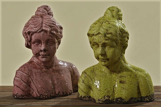 Beeld, borstbeeld, buste, torso, vrouw, groen rose, craquelé, Ophalen of Verzenden, Nieuw, Steen, Mensenbeeld