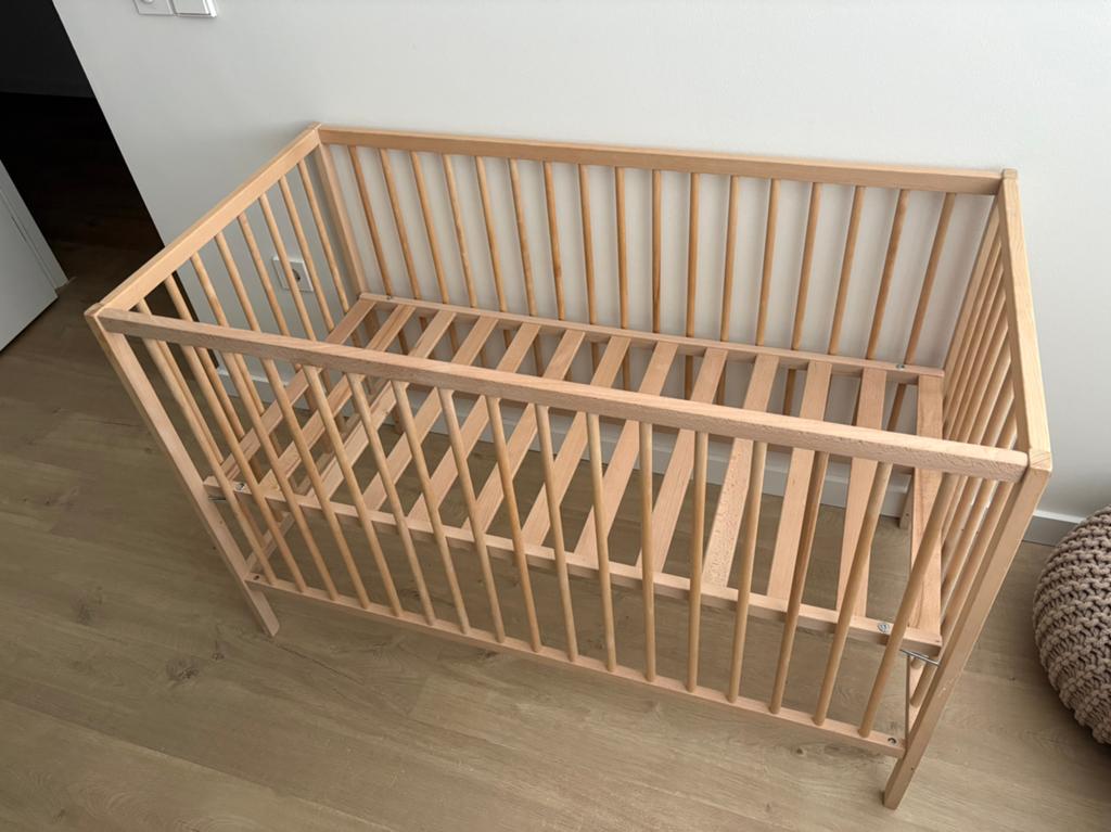 Puck Ledikant Raw - 60x120 cm - Naturel Gelakt, Ophalen, Zo goed als nieuw, Ledikant