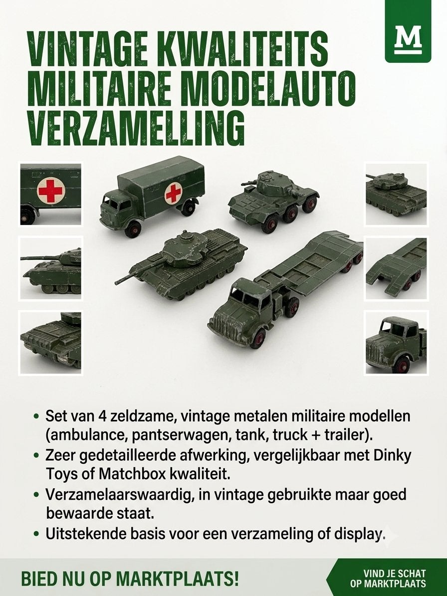 Vintage Militaire Modelauto Verzameling - 4 Stuks, Overige merken, Gebruikt, 1:50 of kleiner, Overige typen