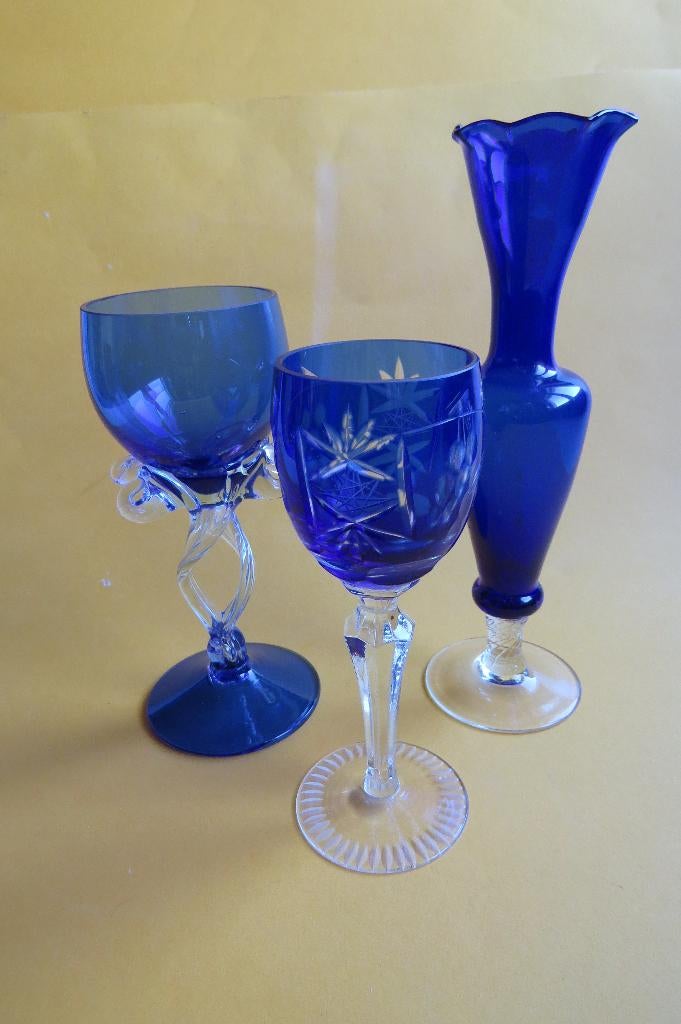 3 x kobaltblauw glas Riedel - Jozefina Krosno - Empoli, Ophalen of Verzenden