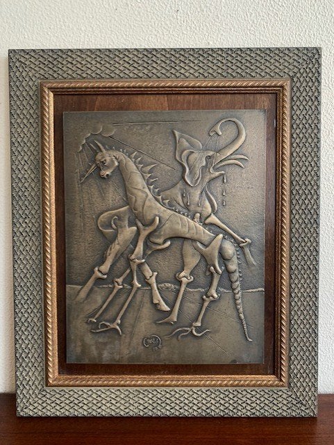 Salvador Dali Bronzen Reliëf Wand Sculptuur 1978, Antiek en Kunst, 47 cm, Meerkleurig, Handgemaakt, Wanddecoratie