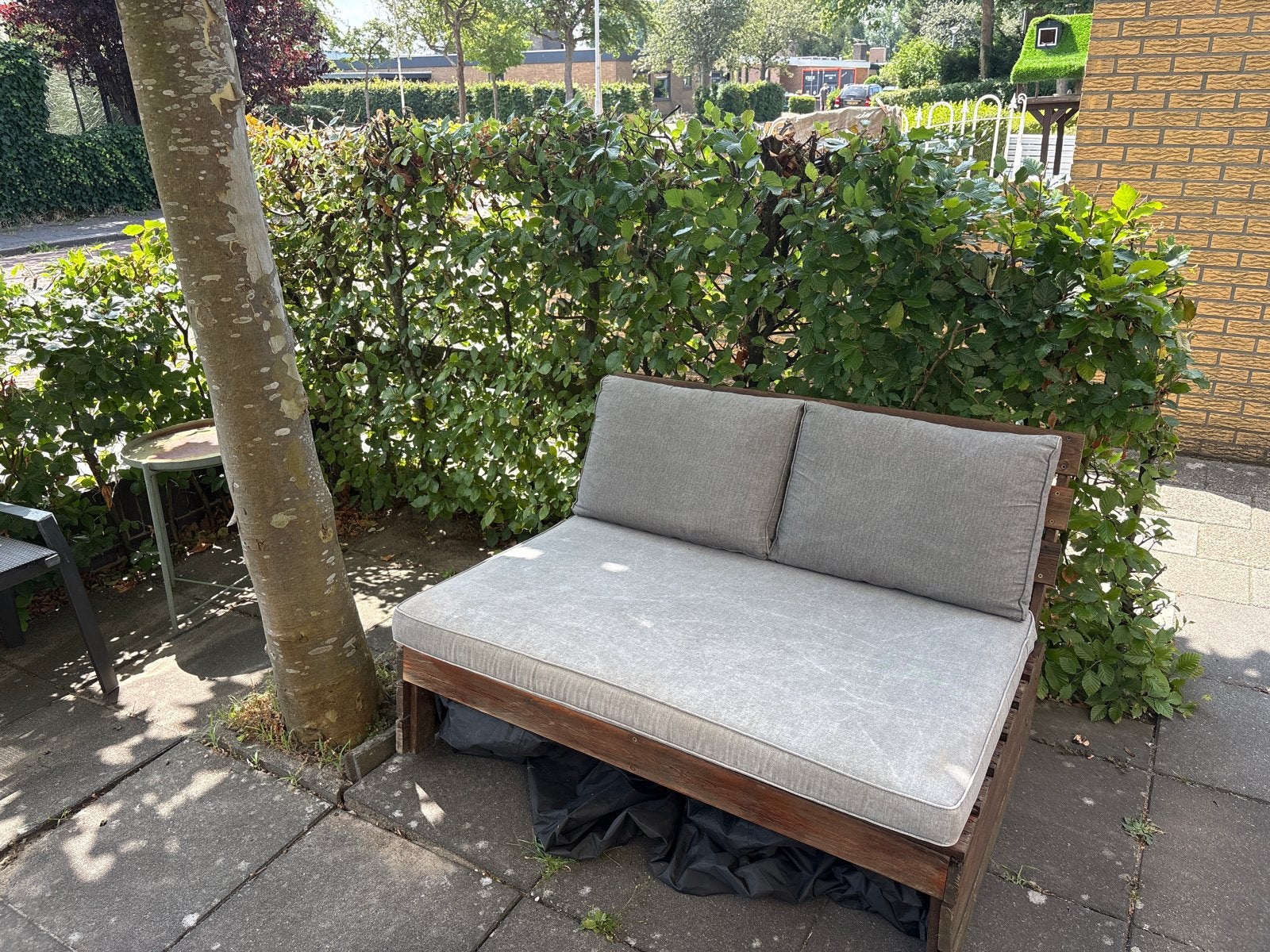 Houten tuin-loungebank met kussens - 120x80x75cm, Tuin en Terras, Ophalen, Gebruikt, Hout