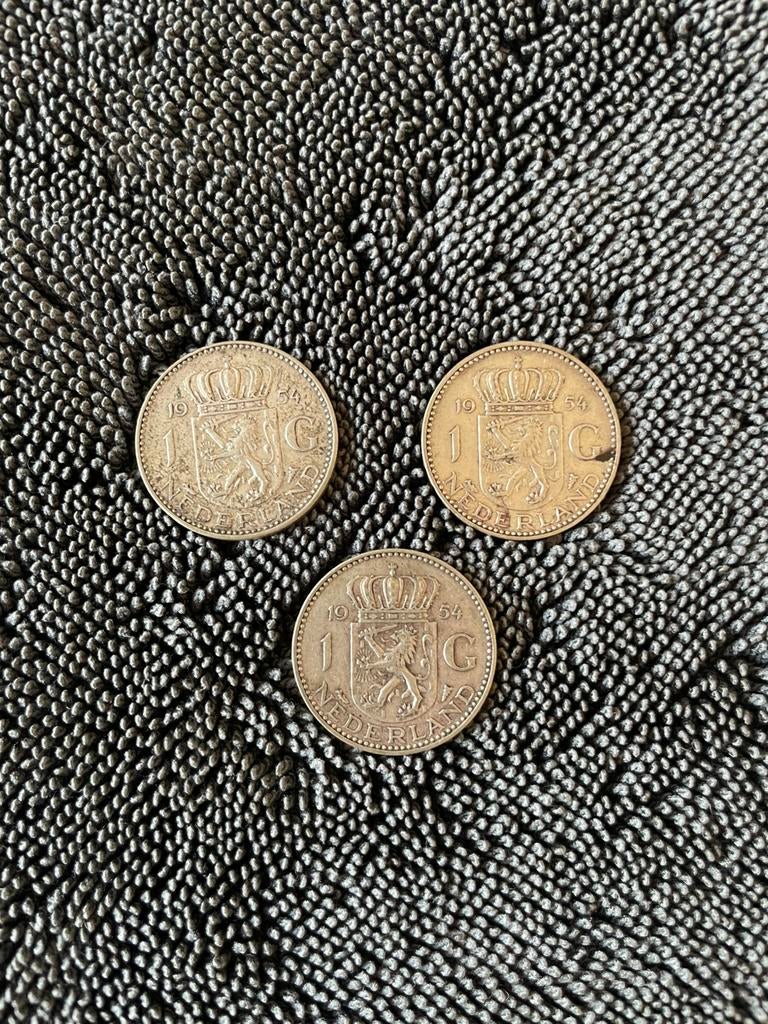 3 Zilveren Juliana guldens 1954, Postzegels en Munten, Munten | Nederland, 1 gulden, Koningin Juliana, Zilver, Ophalen of Verzenden