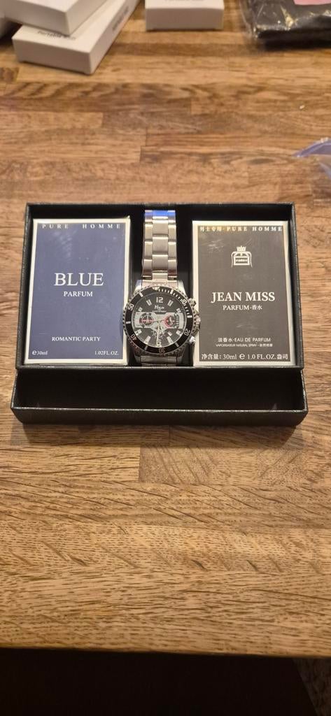 Heren Cadeauset: Horloge & 2 Parfums (Blue & Jean Miss), Ophalen of Verzenden, Nieuw