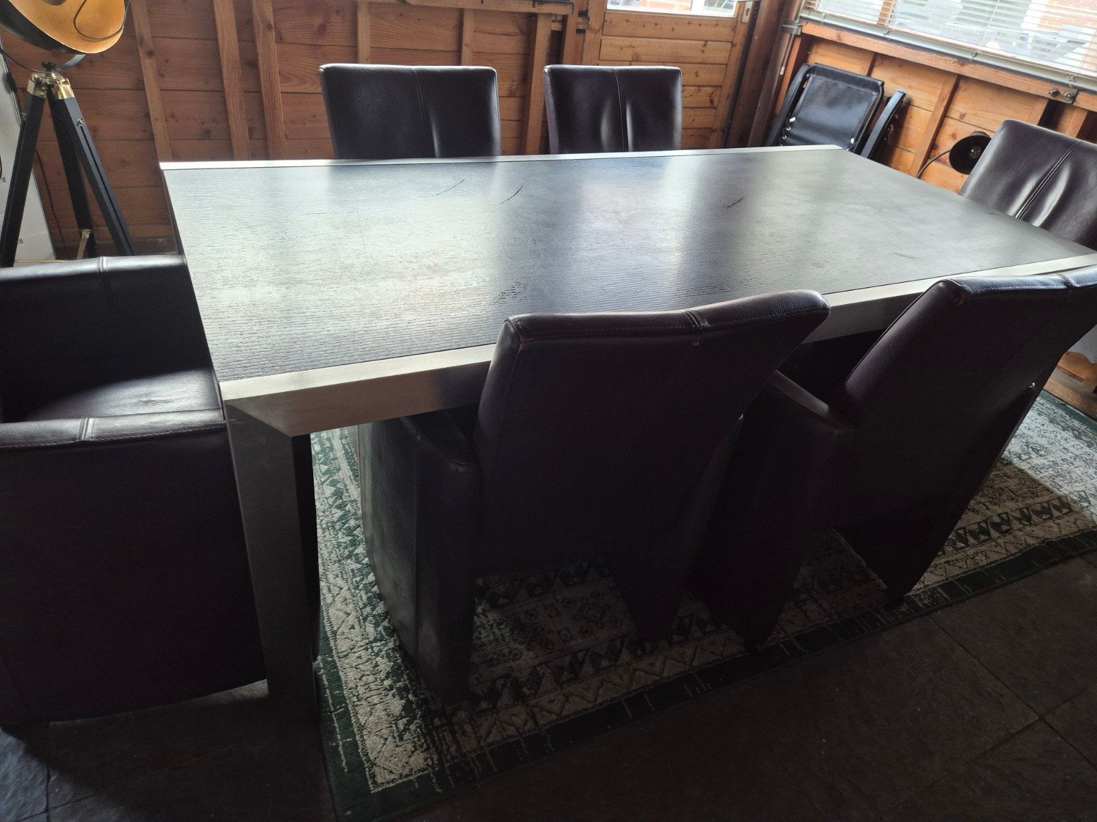 Complete eethoek: tafel (200x95cm) met 2 verstelbare stoelen, Huis en Inrichting, Ophalen, Gebruikt, Minder dan 4 stoelen