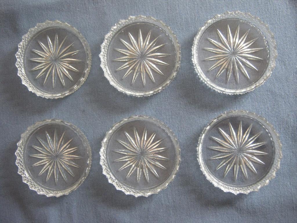 Set geslepen glazen onderzetters (12), stermotief (vintage), Antiek en Kunst, Curiosa en Brocante, Ophalen