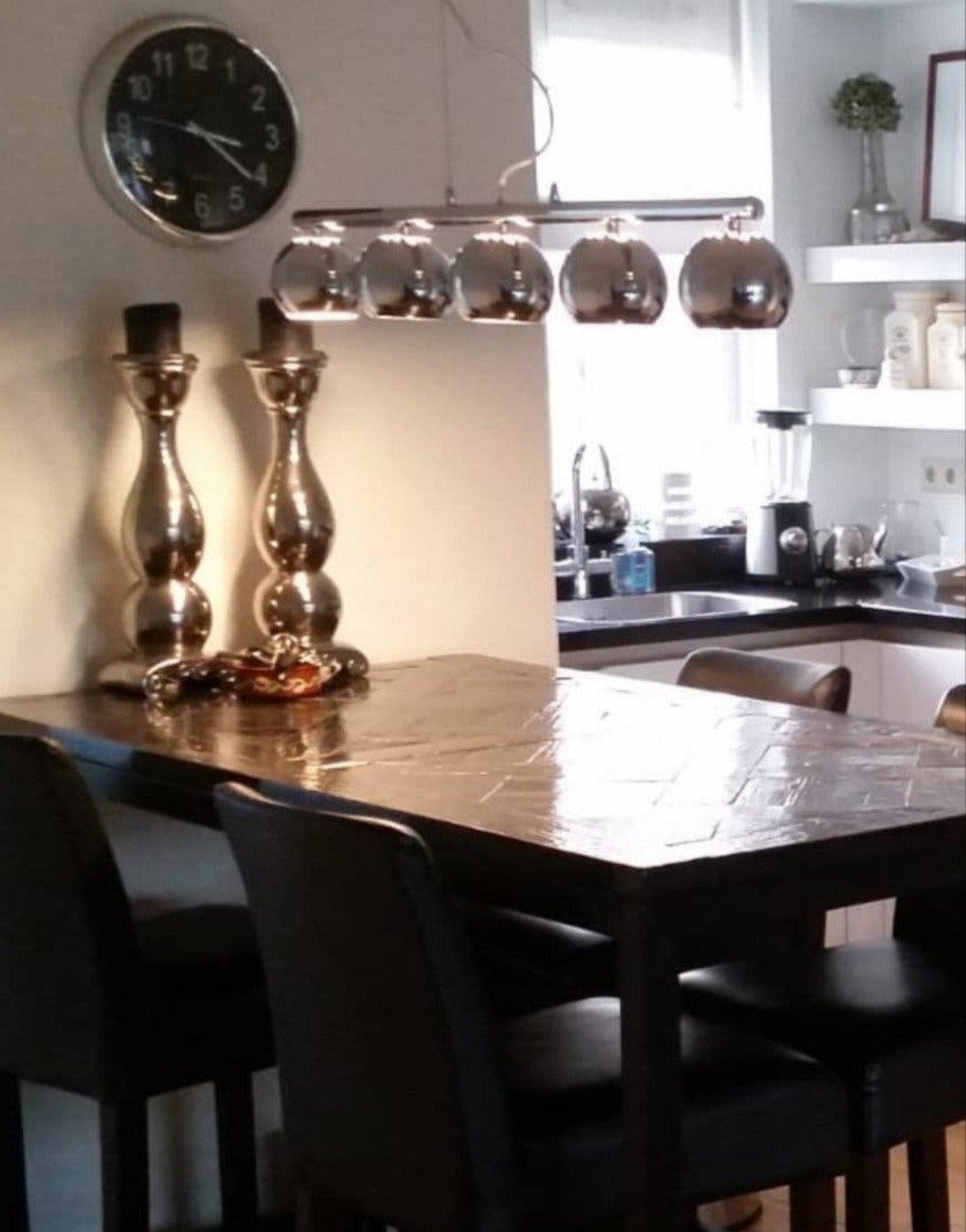5-lichts chromen bollen hanglamp, Huis en Inrichting, Ophalen, Metaal