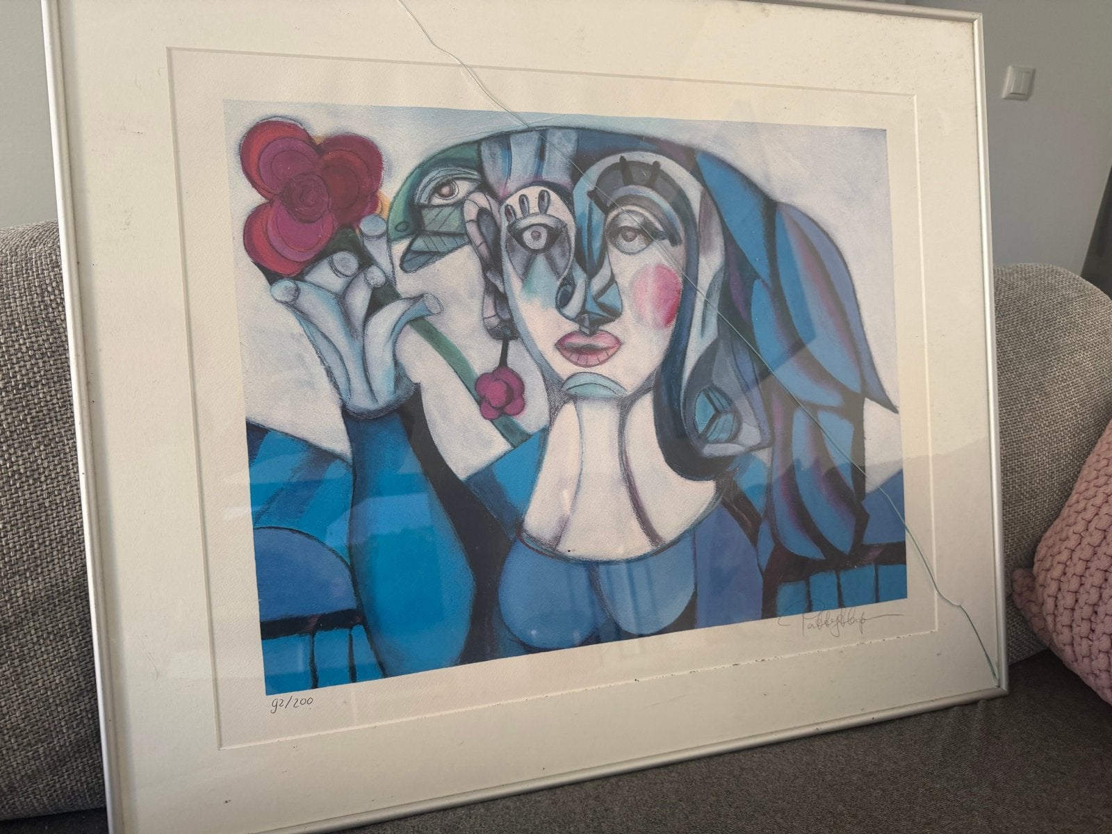 Zeefdruk Patty Harpenau - Vrouw met bloem (barst in glas), Antiek en Kunst, Kunst | Litho's en Zeefdrukken, Gelimiteerde oplage