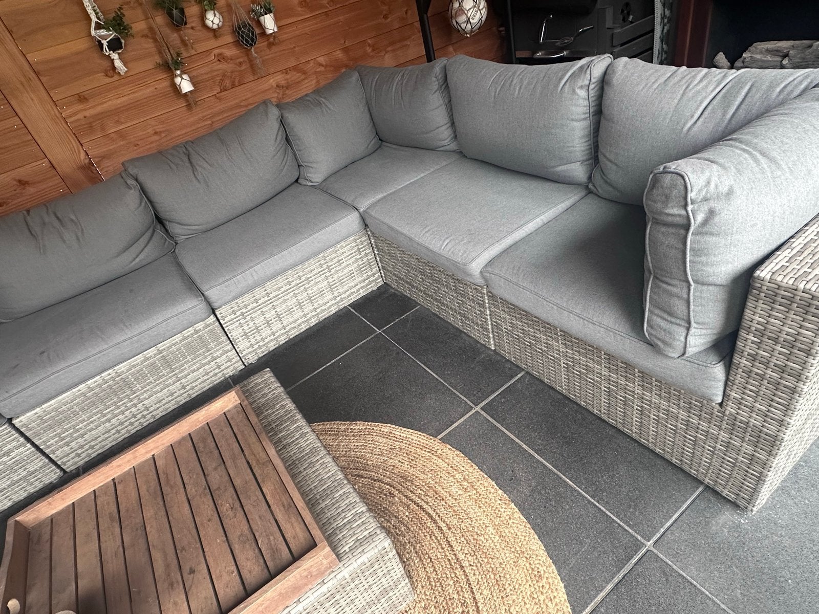 Forza Wicker Hoek Loungeset - Grijs - 6 Zitplaatsen, Ophalen, 6 zitplaatsen, Zo goed als nieuw, Loungeset