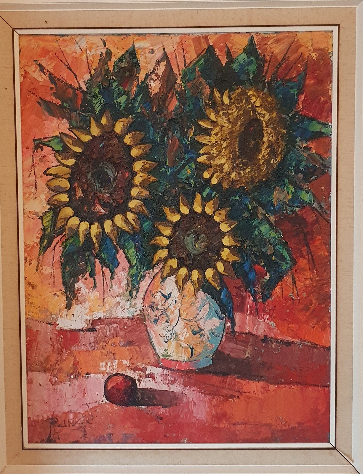 Schilderij van kunstschilder Rangé - Zonnebloemen, Antiek en Kunst, Ophalen of Verzenden