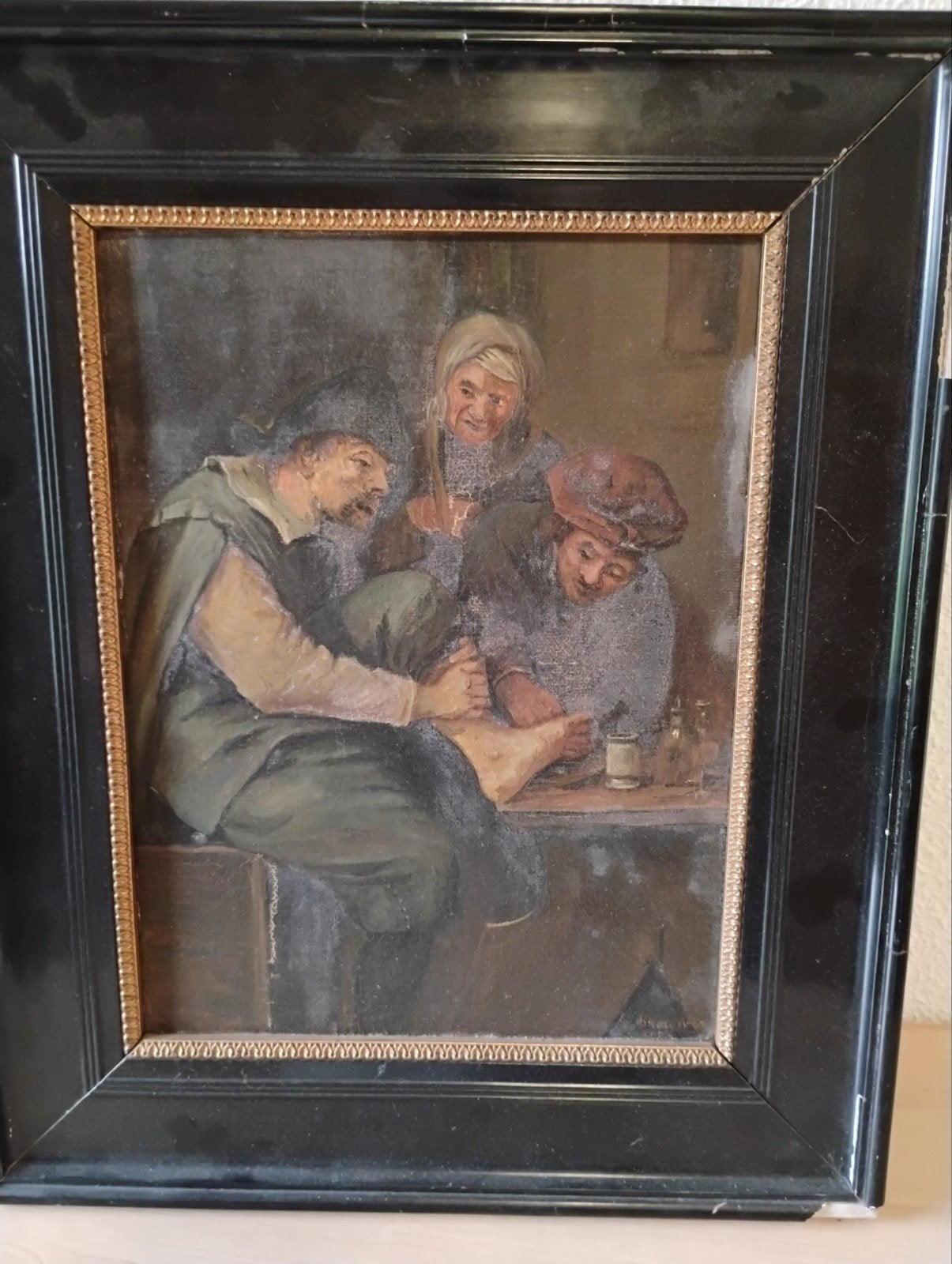 Oud Hollands tafereel: De Voetoperatie, Antiek en Kunst, Kunst | Schilderijen | Klassiek, Paneel, Handgeschilderd, Realistisch