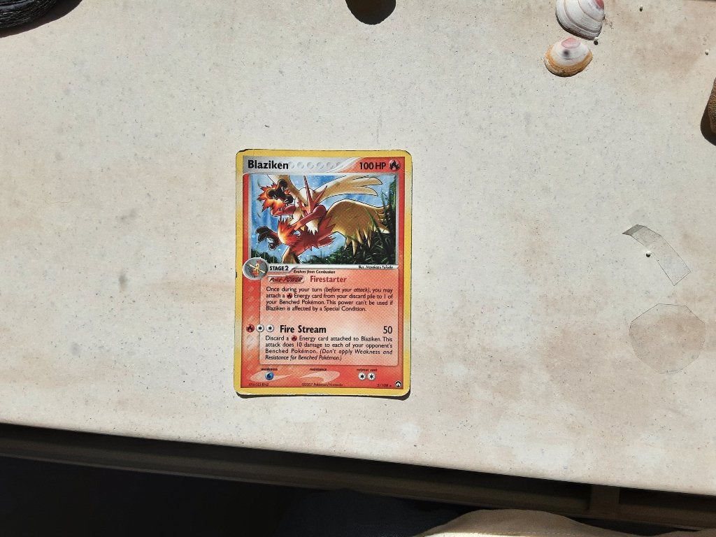 Blaziken 5/108 super rare. Uit 2007 beschadigd, Ophalen of Verzenden, Gebruikt, Losse kaart, Foil