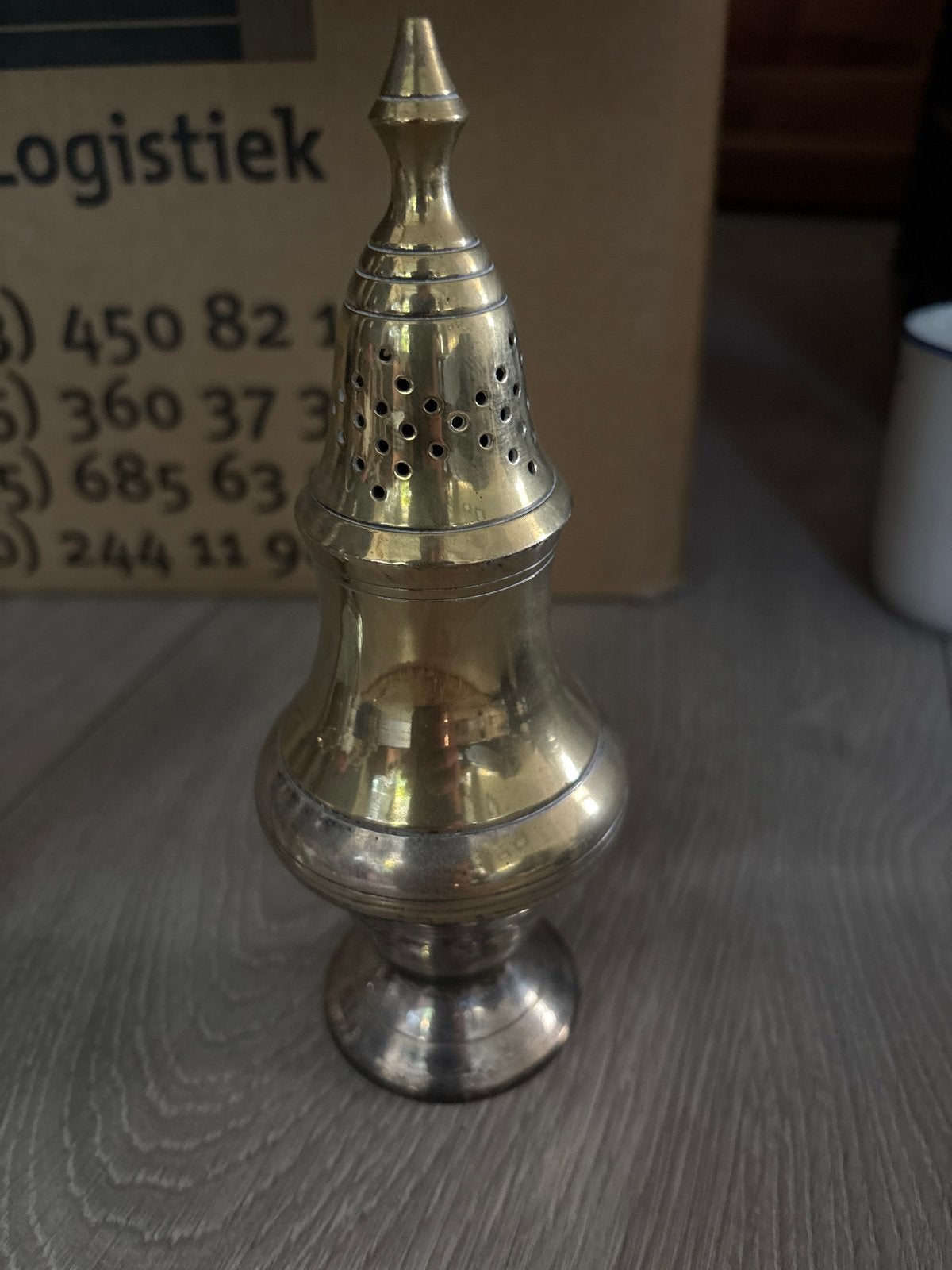Vintage Messing/Verzilverde Poedersuikerstrooier / Muffineer, Ophalen of Verzenden