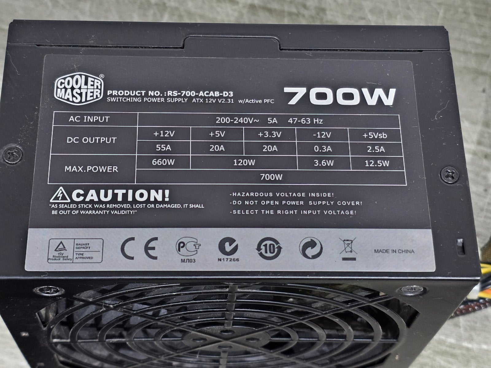 Cooler master 700w max voeding psu power supply rs-700-acab-, Computers en Software, Interne voedingen, Ophalen of Verzenden, Gebruikt