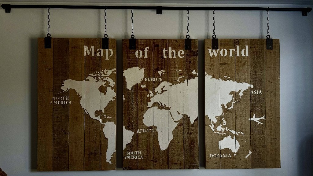 Map of the World - Houten Wereldkaart 210x 4x 121cm, Huis en Inrichting, Ophalen, Hout, Decoratieobject, Zo goed als nieuw