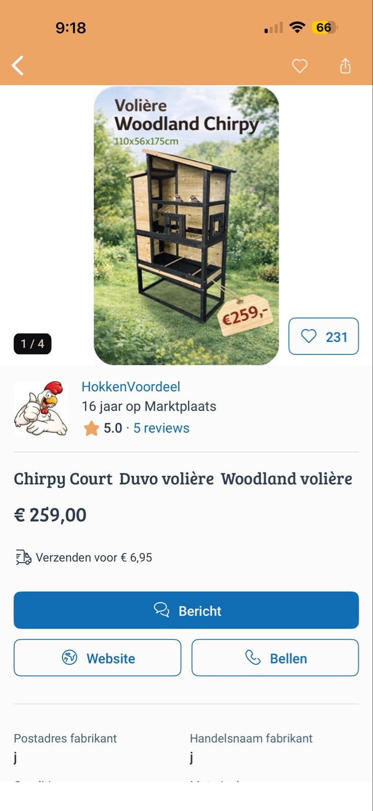 Mooi kooi prijs 150€, Ophalen of Verzenden