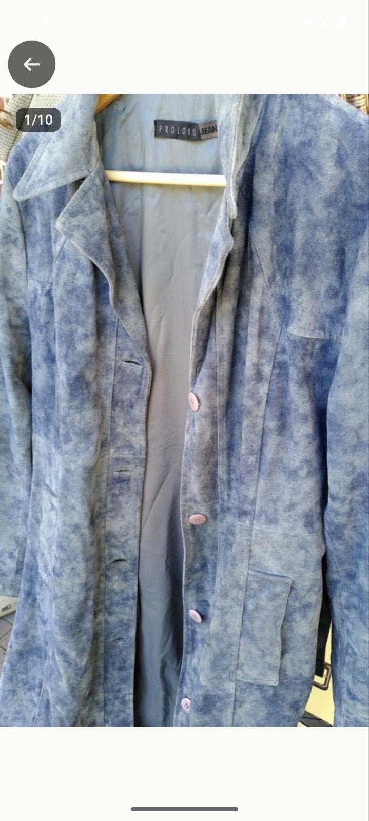 Unieke nubuck leren lange jas, Blauw, Proloog, Zo goed als nieuw, Ophalen