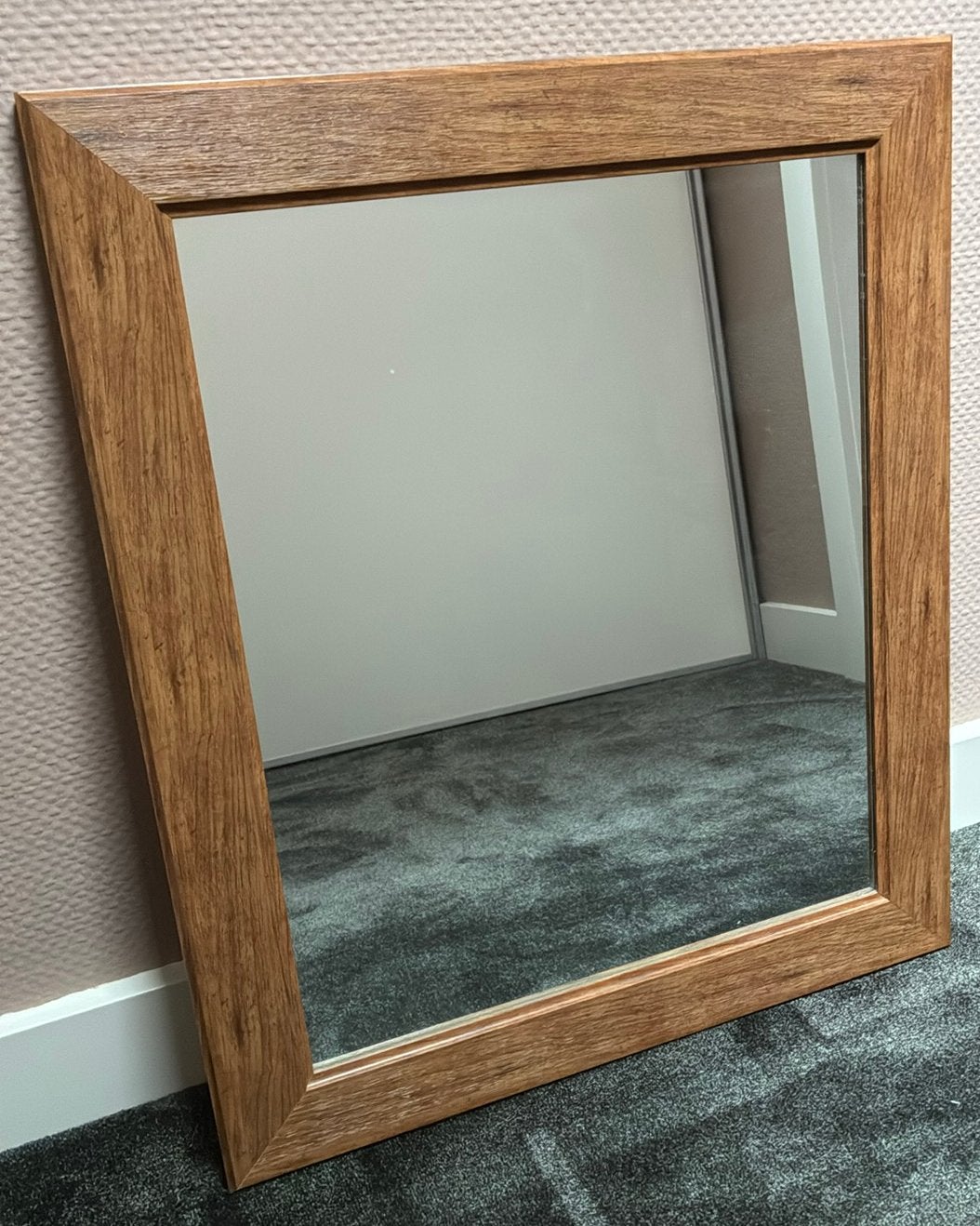 Spiegel met houtlook lijst, Huis en Inrichting, Woonaccessoires | Spiegels, Ophalen, Minder dan 50 cm, Gebruikt, Minder dan 100 cm