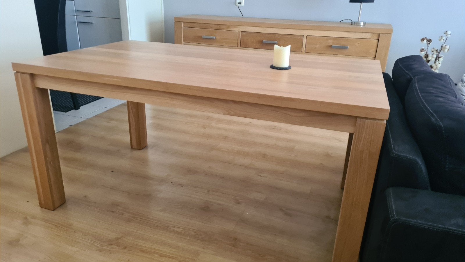 Eettafel massief lichteiken, Huis en Inrichting, Complete inboedels, Ophalen