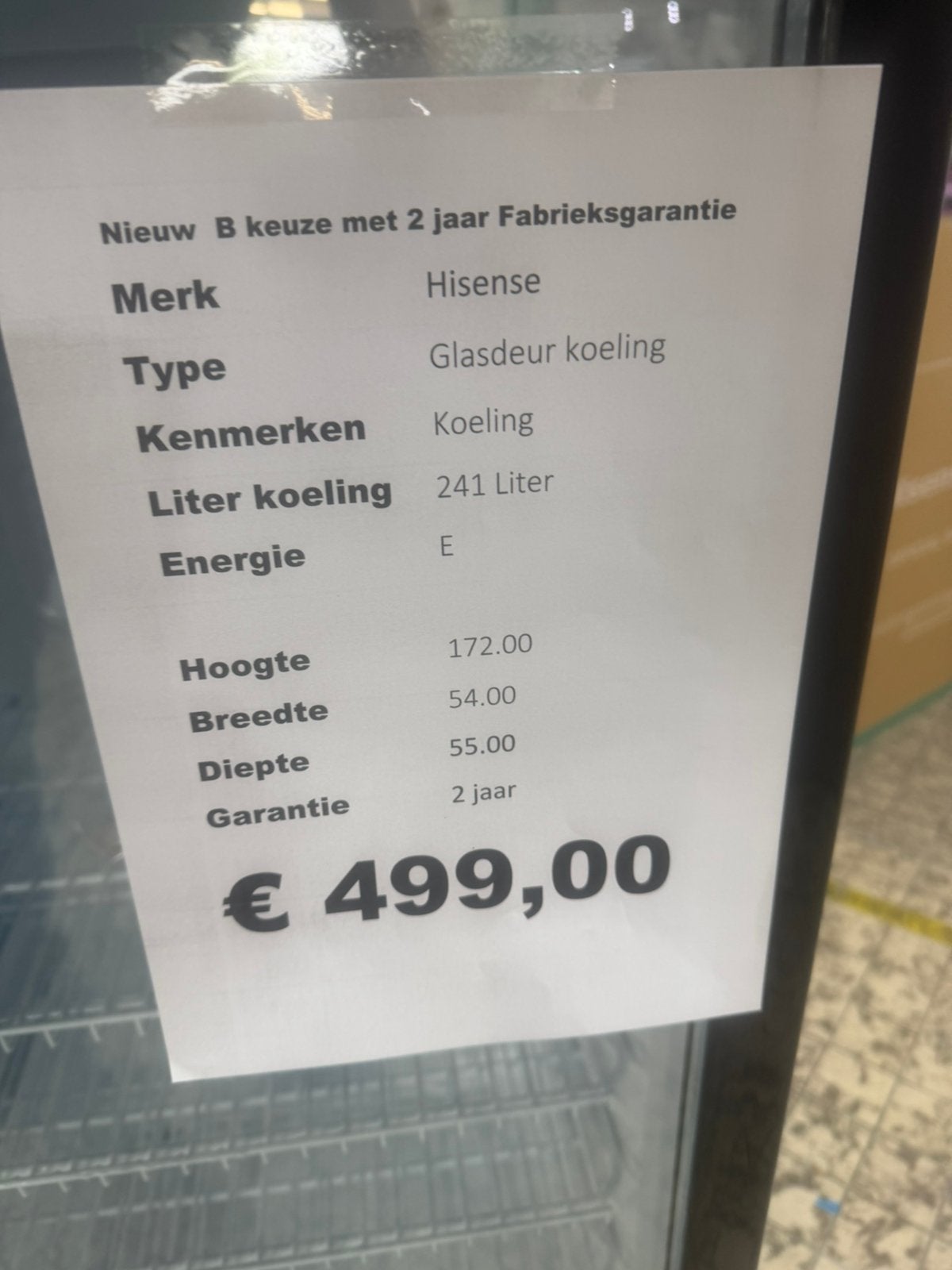 Hisense Glasdeur koeling 170 hoog, Ophalen, Hisense, Zonder vriesvak, Hisense