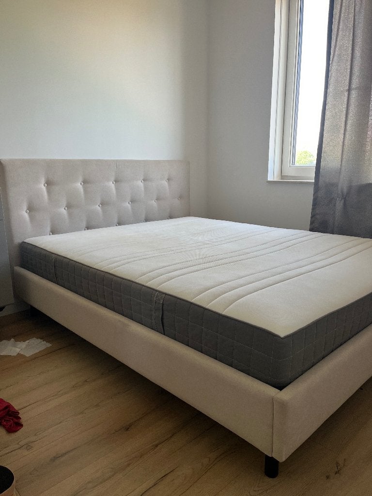 Tweepersoonsbed 160 x 200, Huis en Inrichting, Slaapkamer | Bedden, Ophalen, Gebruikt, Beige, Tweepersoons