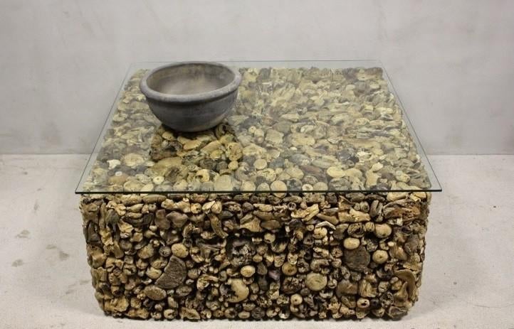 Stoere Boomstam Salontafel Unieke Tafel Landelijk Oud Hout, Glas, Vierkant, Nieuw, Ophalen of Verzenden