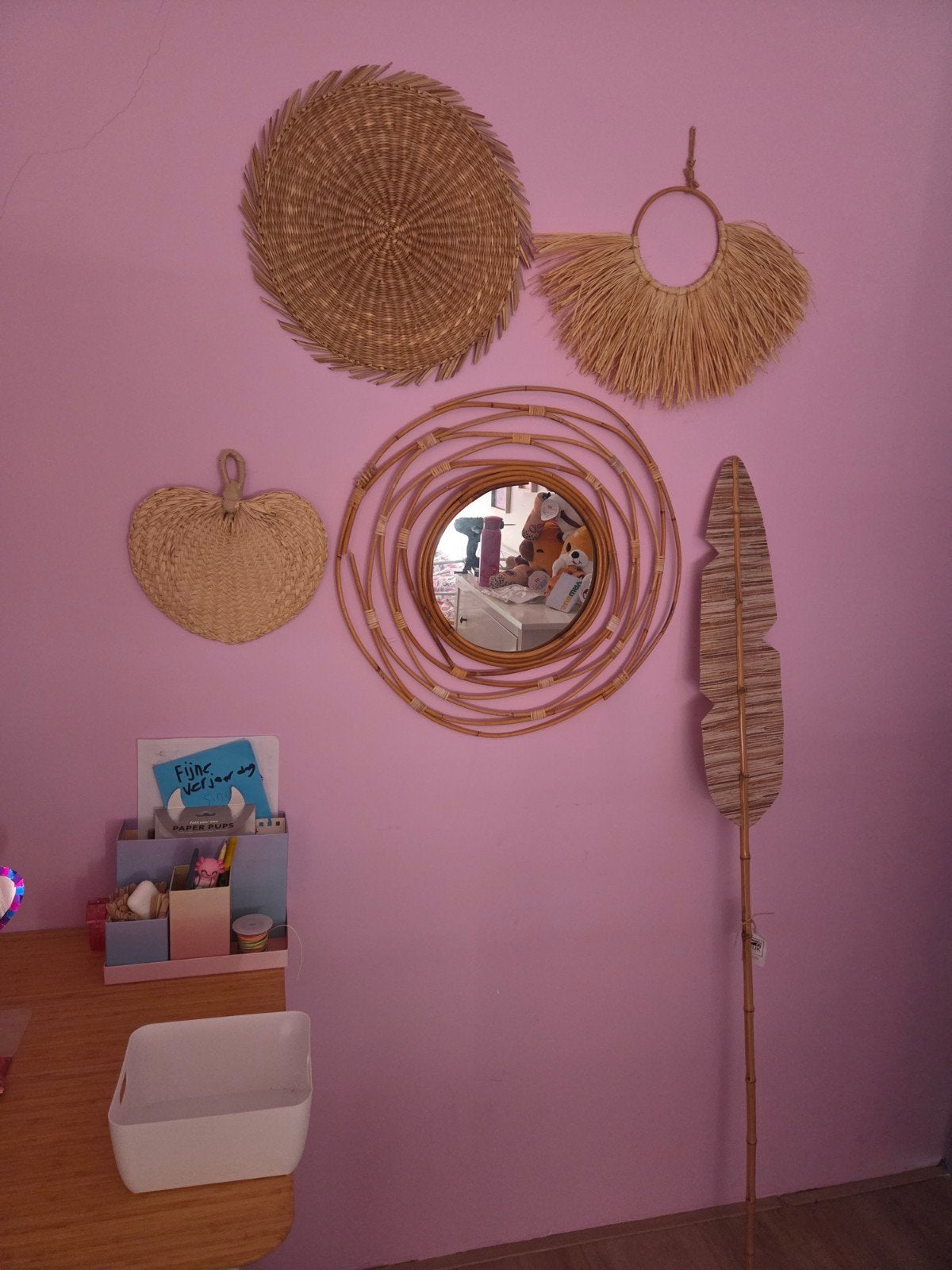 Woonaccessoires set: spiegel, wanddecoratie en meer, Ophalen, Gebruikt, Boho, Natuurlijk materiaal