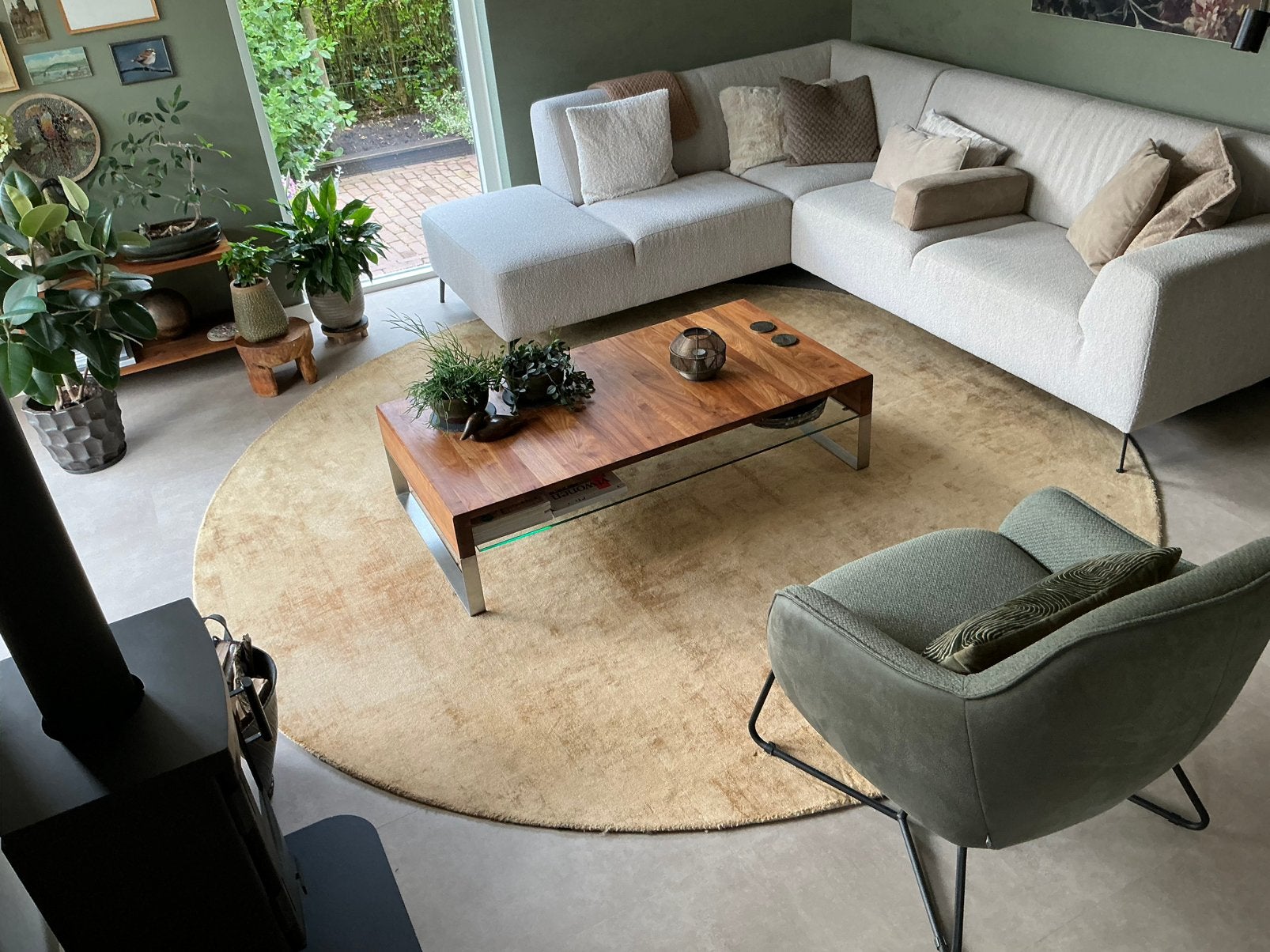Te koop rond vloerkleed geel, Ophalen, Gebruikt, Rond, 200 cm of meer