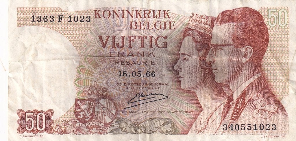 België 50 frank 16-5-1966 ht20, Postzegels en Munten, Verzenden, Los biljet