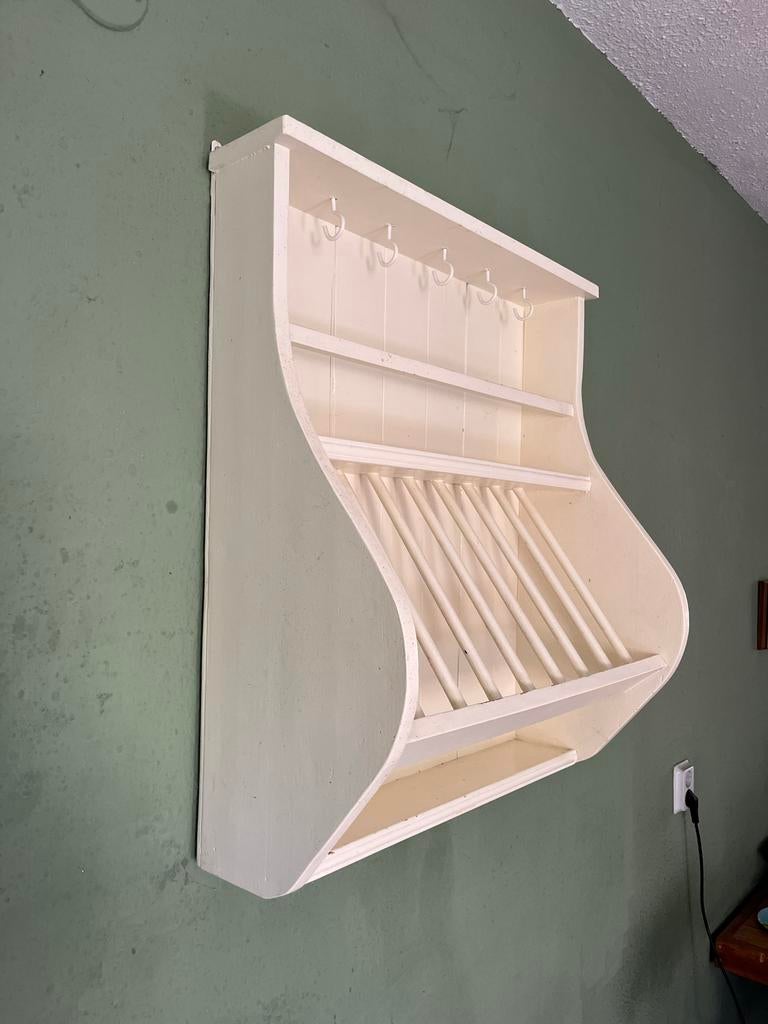 Wit Bordenrek / Wandmeubel met Haken, Ophalen, Gebruikt