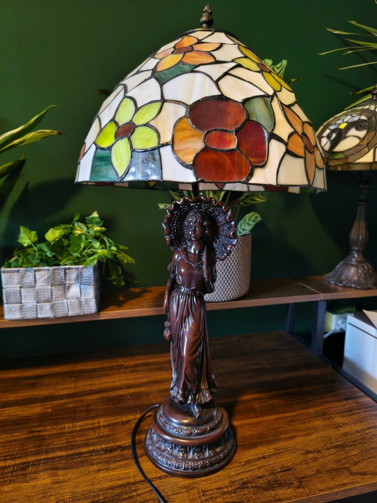 Grote Tiffany-stijl tafellamp, Ophalen, Glas, Tiffany lamp