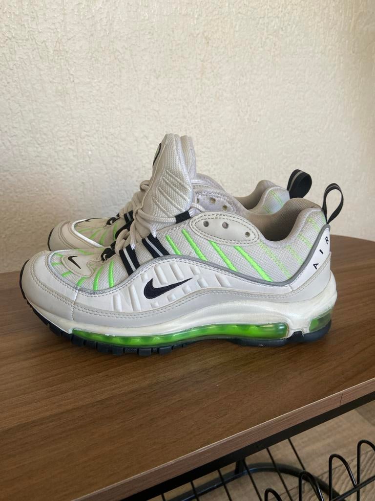Nike Air Max 98 - Wit/Neon Groen - Maat 37.5, Kleding | Dames, Schoenen, Gedragen, Sneakers of Gympen, Wit, Ophalen of Verzenden