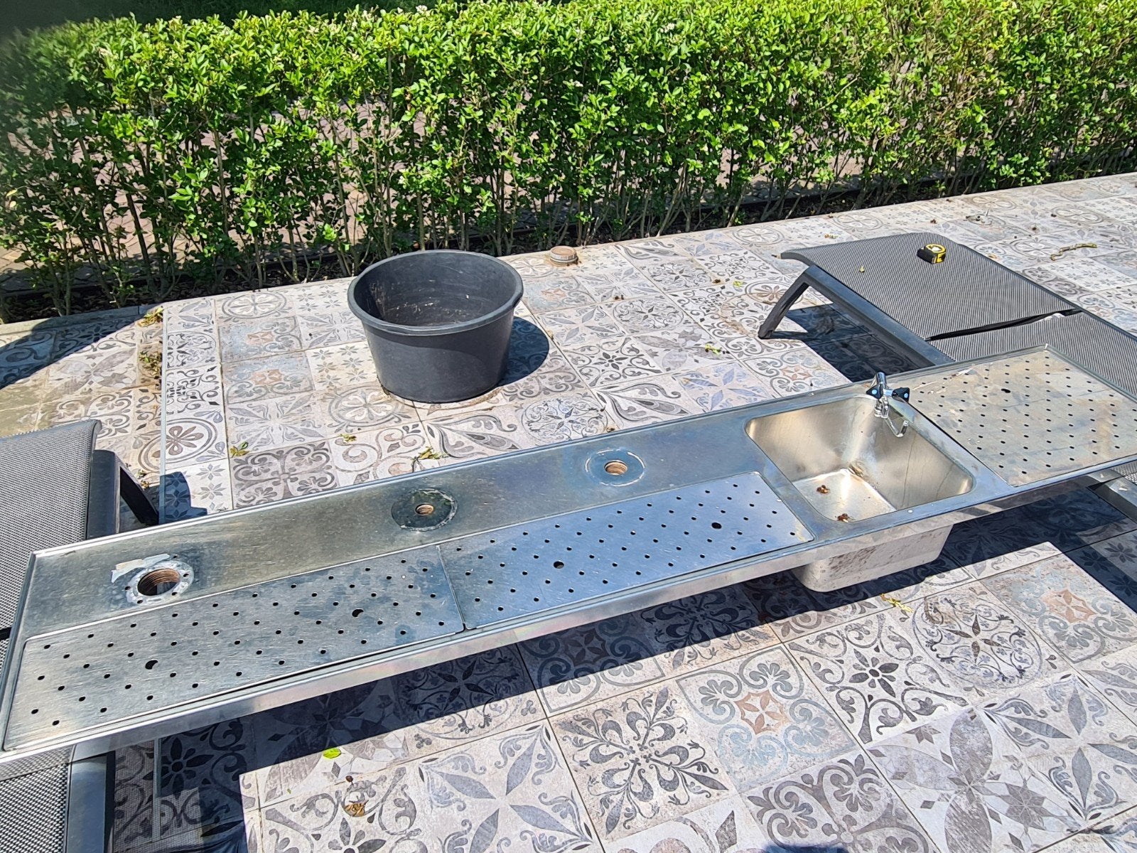 Lekblad RVS met spoelbak en 3 tapkraangaten (260x50cm), Ophalen