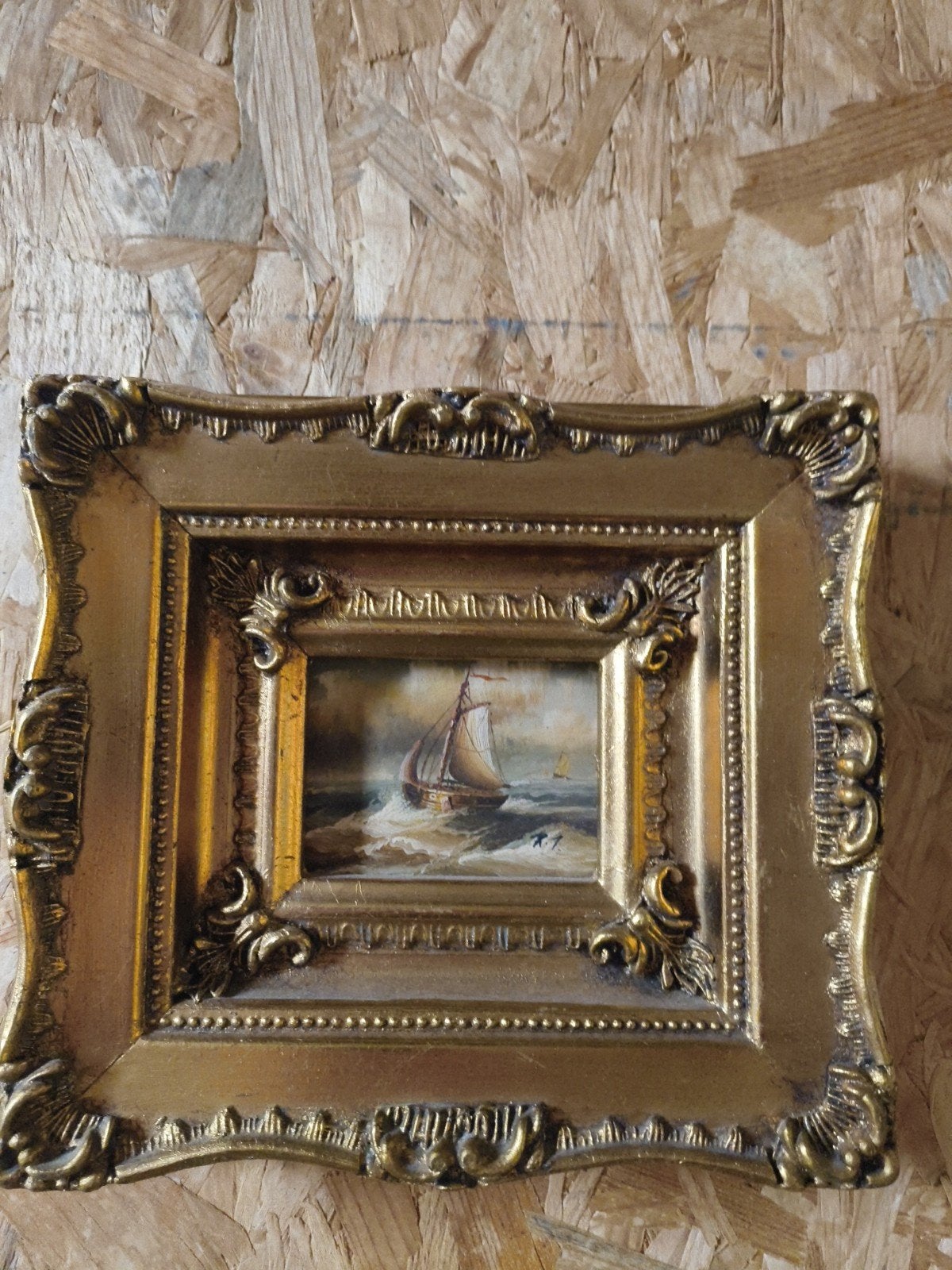 Rene Tempur Maritiem miniatuur olieverf, Impressionistisch, Ophalen of Verzenden, Bijzondere lijst, Olieverf