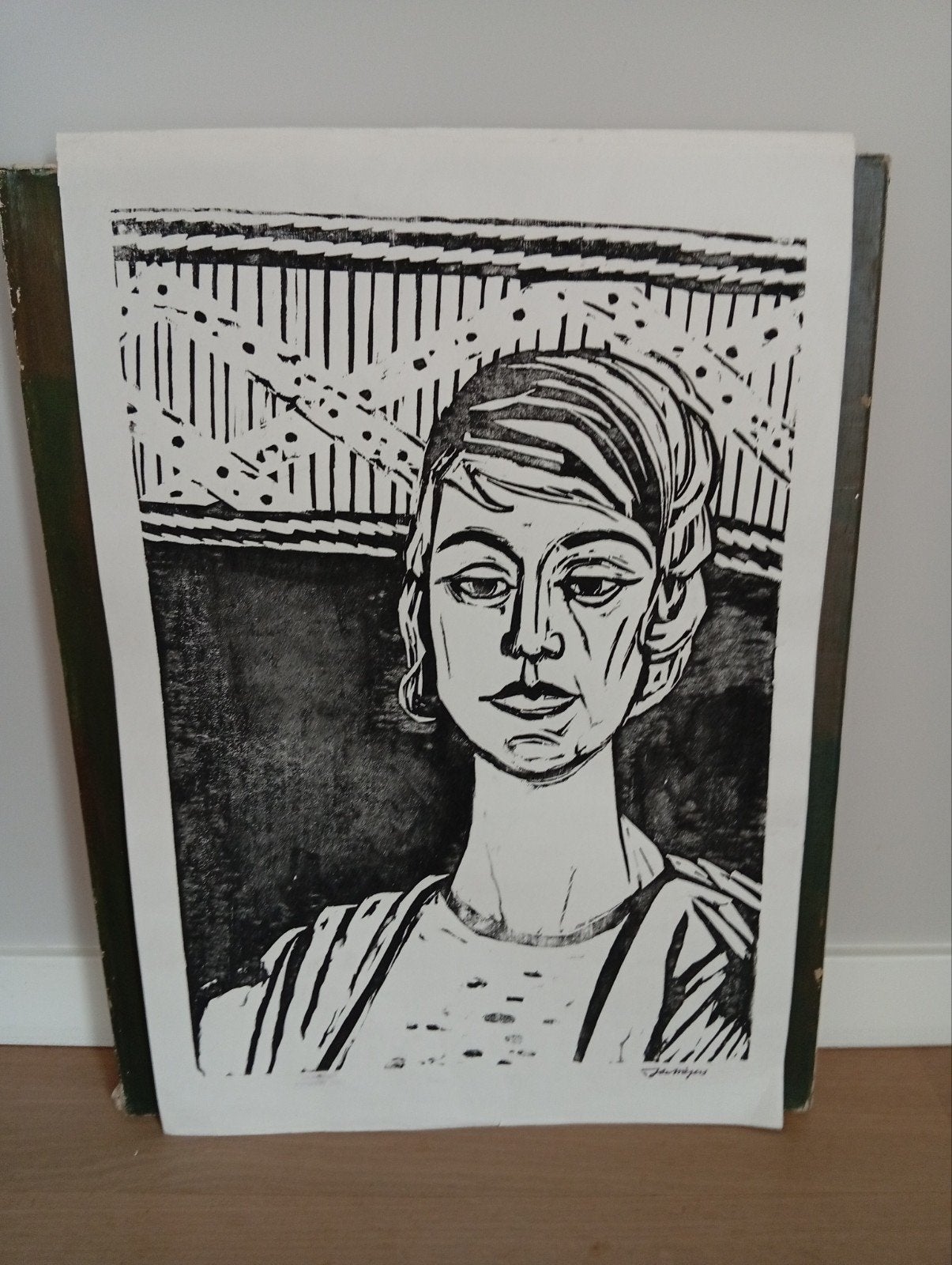 Portret van een vrouw - Lino door Jan Wiegers (1893-1959), Antiek en Kunst, Ophalen