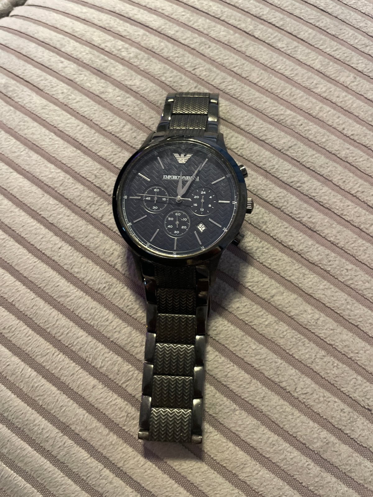 Emporio Armani Herenhorloge - Donkergrijs Staal, Sieraden, Tassen en Uiterlijk, Ophalen, Staal, Polshorloge, Overige merken