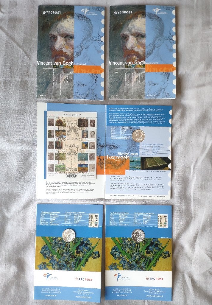 5x zilveren munt Vincent van Gogh Numisbrief postzegels, Ophalen, Koningin Beatrix, Euro's, Zilver