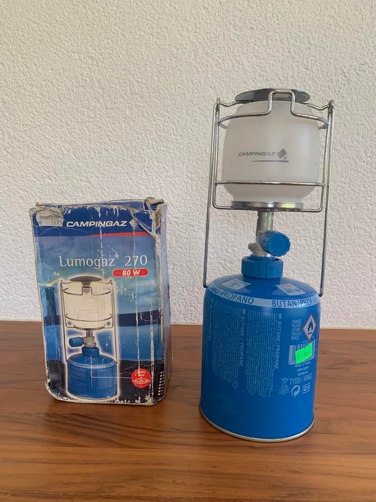 Campingaz Lumogaz 270 gaslamp met gasflesje, Ophalen, Zo goed als nieuw