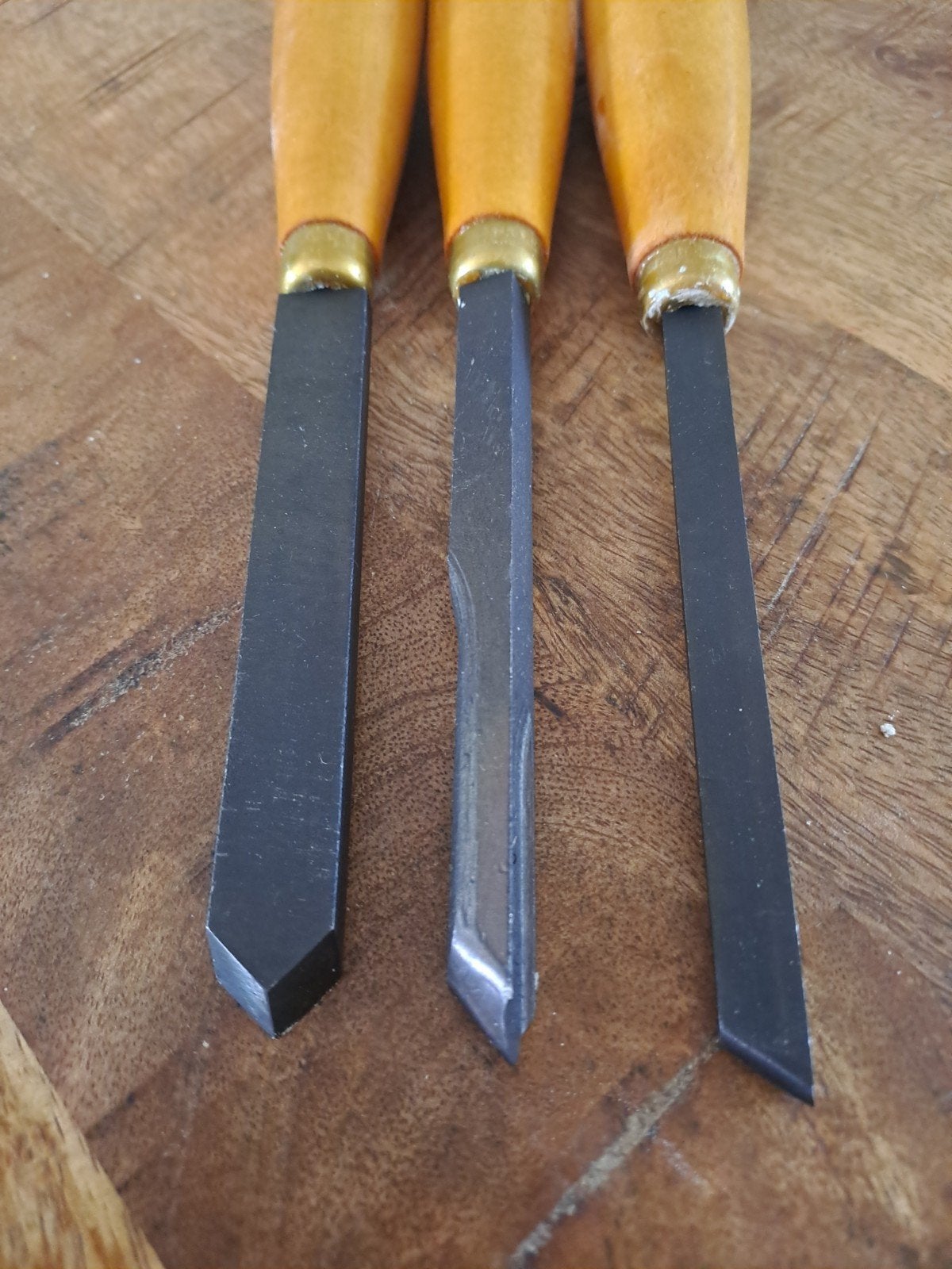 Set van 3 houtdraaibeitels met houten handvat, Ophalen of Verzenden, Gebruikt