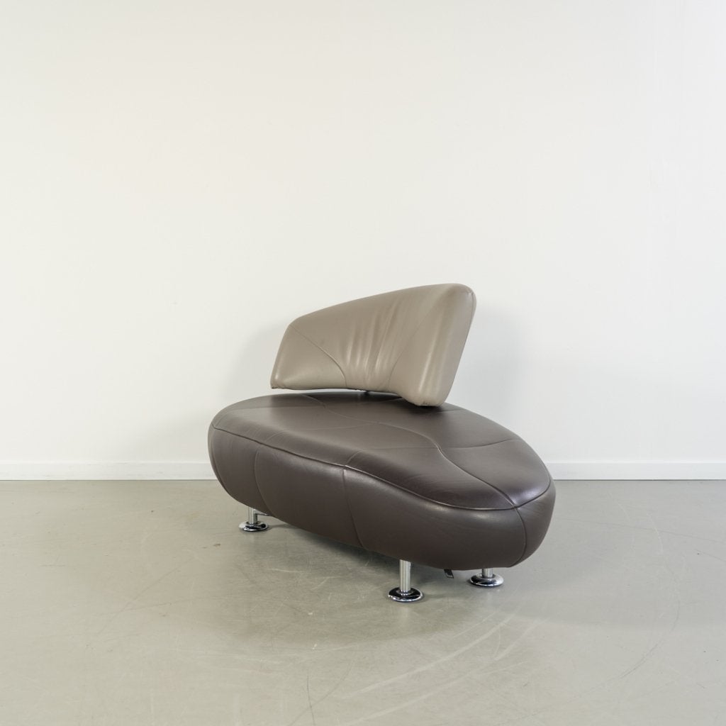 1x Leolux Kikko Chaise Longue Bruin/Grijs Leer - Chroom, Niet ingevuld, Eenpersoons, Niet ingevuld, Ophalen of Verzenden