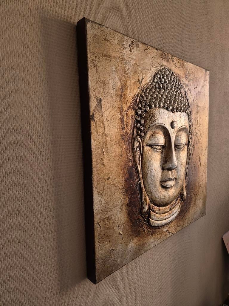Boeddha Hoofd Schilderij - Uniek 3D Kunstwerk, Ophalen, Zo goed als nieuw