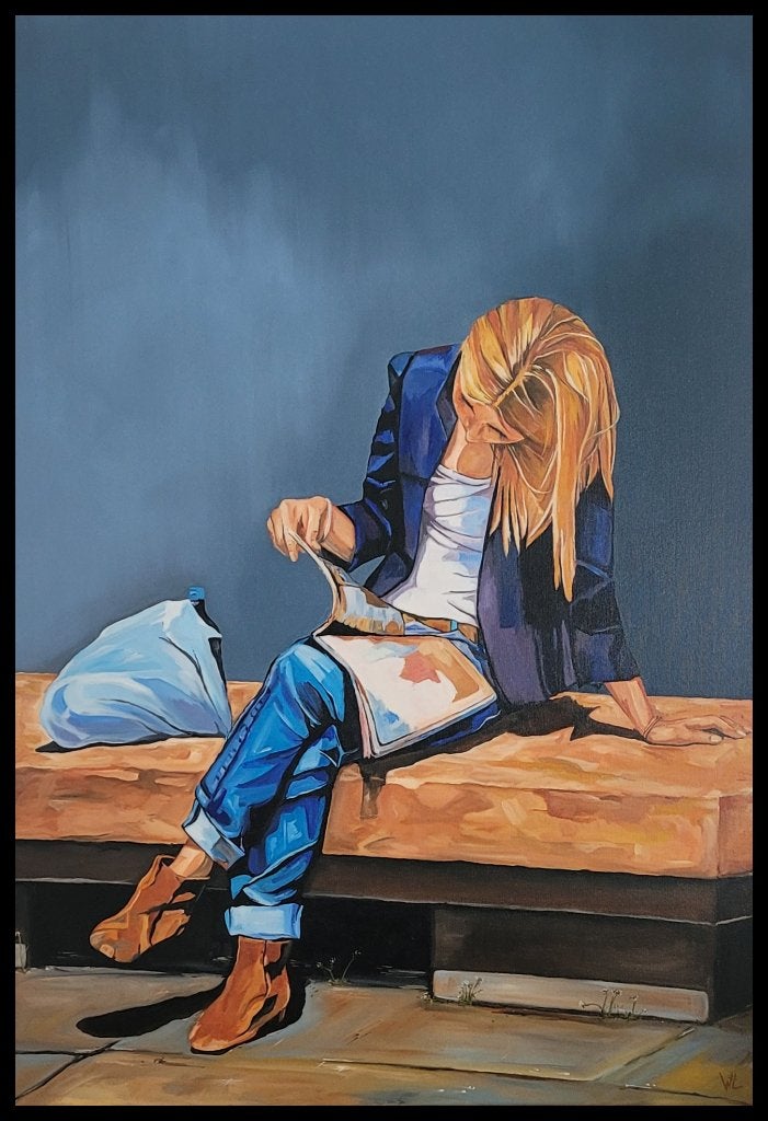 "Reading time" by Winny Lenderink, Ophalen, Figuren, Handgeschilderd, Olieverf