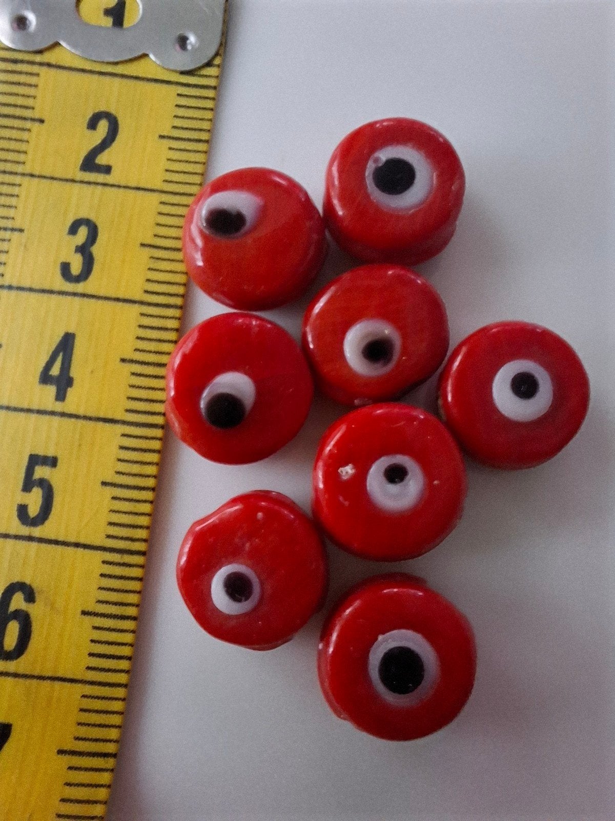 8 stuks lampwork glaskralen rood wit zwart kralen, Kraal, -, -, Nieuw