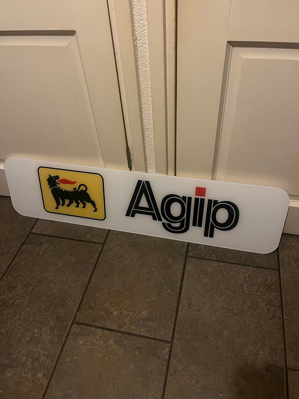 Vintage Agip Reclamebord - Zeldzaam Verzamelobject, Ophalen of Verzenden, Gebruikt, Reclamebord