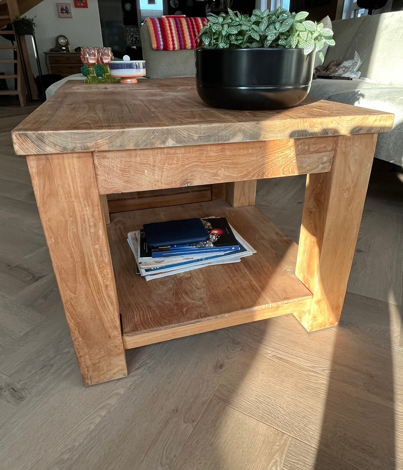 Teak houten tafeltjes 2x, Ophalen, Gebruikt, 50 tot 100 cm, Retro antiek